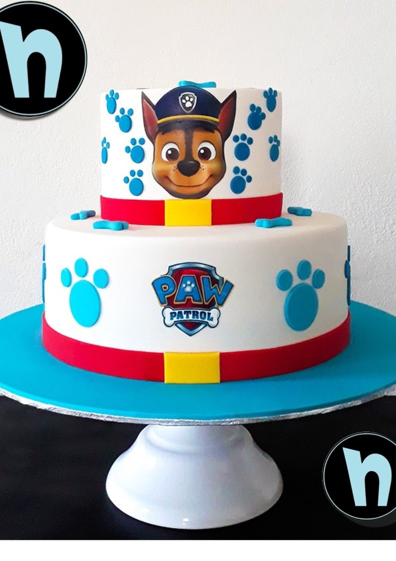 Gâteau Pat'Patrouille Chase en pâte à sucre, gâteau d'anniversaire